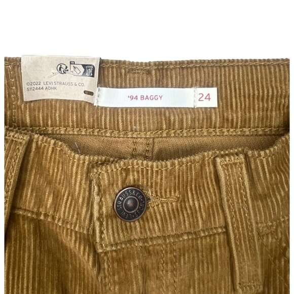 Levis 94 Baggy Corduroy Pants Size 24 Mid Rise Loose Fit Straight Leg Tan Womens - Picture 7 of 15